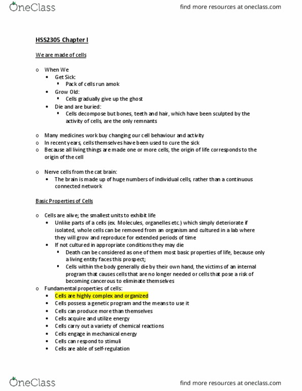 HSS 2305 Lecture Notes - Lecture 1: Heart Failure, Meiosis, Mitosis thumbnail