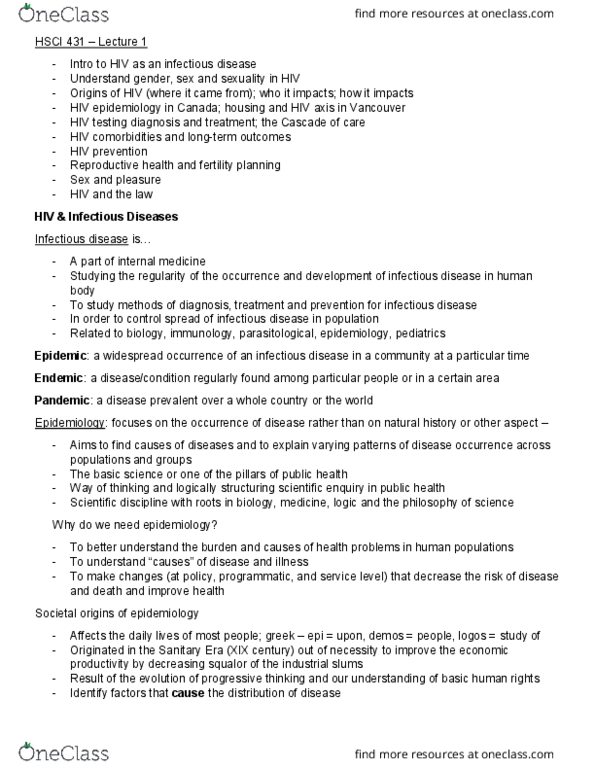 HSCI 431 Lecture Notes - Lecture 1: Sarcoma, Sub-Saharan Africa, Luc Montagnier thumbnail