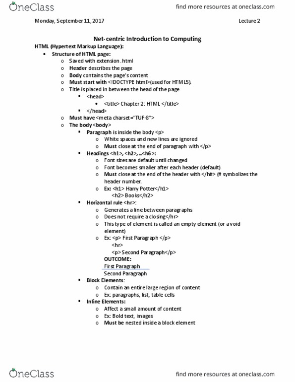 EECS 1012 Lecture Notes - Lecture 1: Channel 4, Gettysburg Address, Html thumbnail