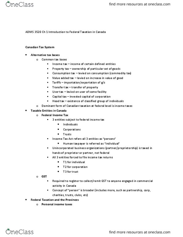 ADMS 3520 Chapter Notes - Chapter 1: Advance Tax Ruling, Double Taxation, International Taxation thumbnail