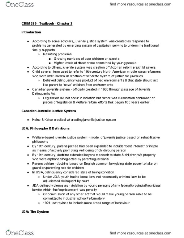 CRIM 210 Chapter Notes - Chapter 2: Restorative Justice, Parens Patriae, Indictable Offence thumbnail