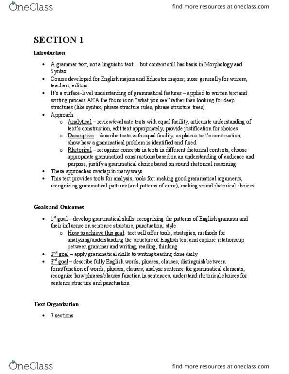 ENG 411B Lecture Notes - Lecture 10: Phrase Structure Rules thumbnail