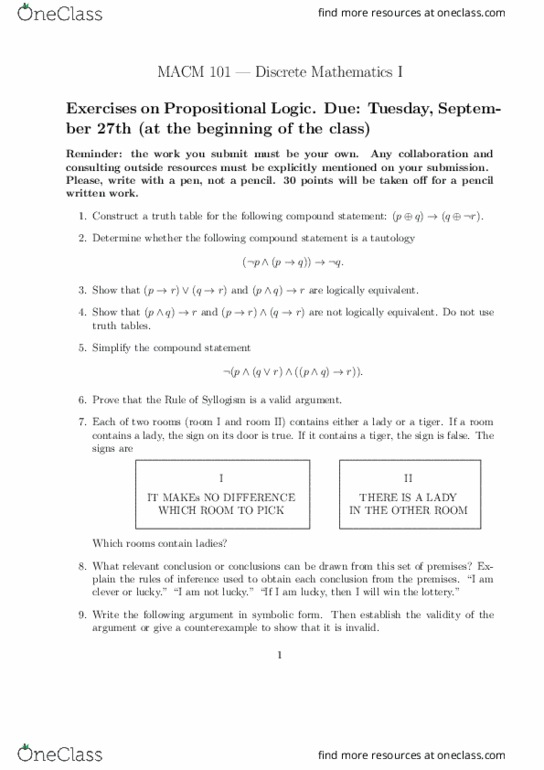 MACM 101 Lecture Notes - Lecture 1: Lifesaving thumbnail