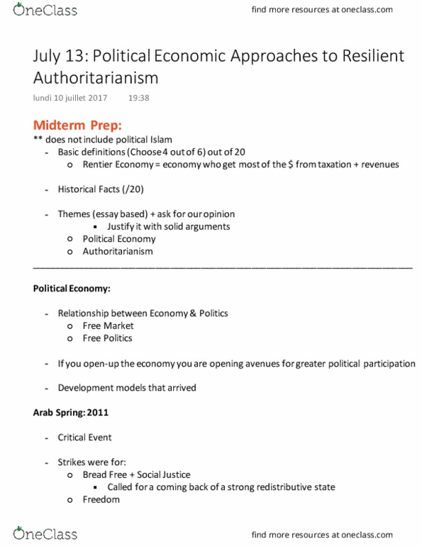 POLI 395 Lecture Notes - Lecture 5: Infitah, Neoliberalism, Corporatism thumbnail