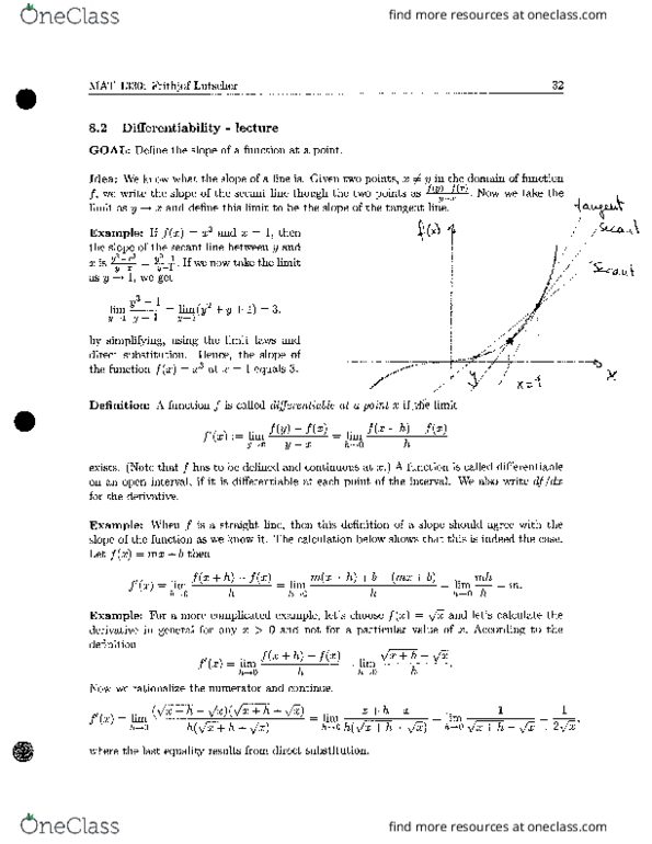 MAT 1330 Lecture Notes - Lecture 8: Differentiation Rules, Asymptote thumbnail