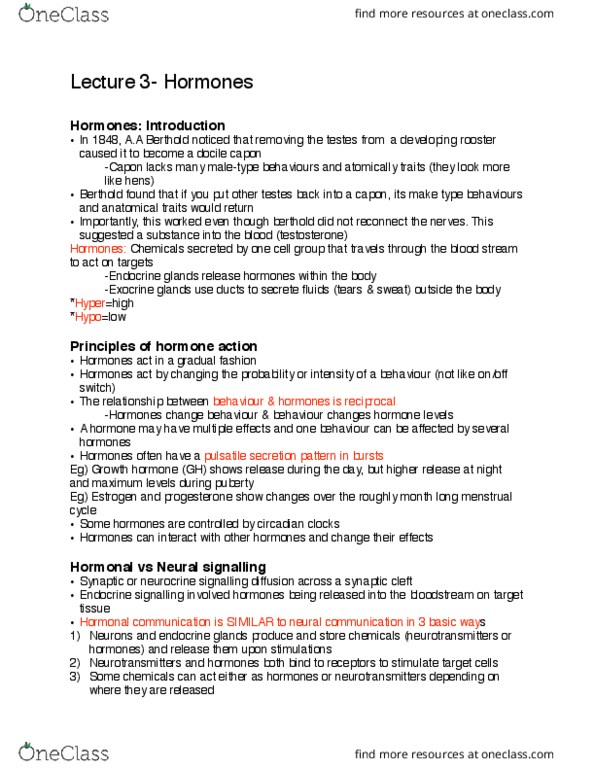 NEUR 1201 Lecture Notes - Lecture 3: Posterior Pituitary, Corticotropin-Releasing Hormone, Negative Feedback thumbnail