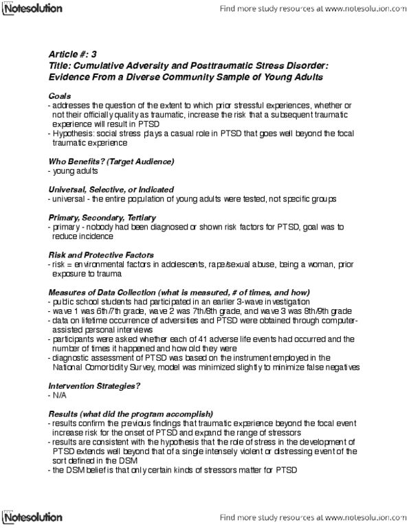 PSYC 3690 Chapter Notes -National Comorbidity Survey, Posttraumatic Stress Disorder, Natural Disaster thumbnail