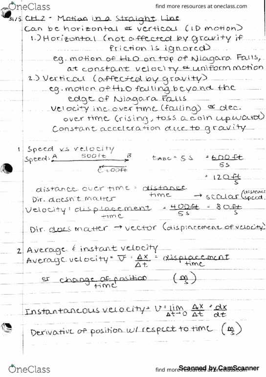 PHYSIC 113 Lecture 5: Chapter 2: Motion in a Straight Line, Speed v. Velocity, Average & Instant Velocity, Average & Instantaneous Acceleration thumbnail