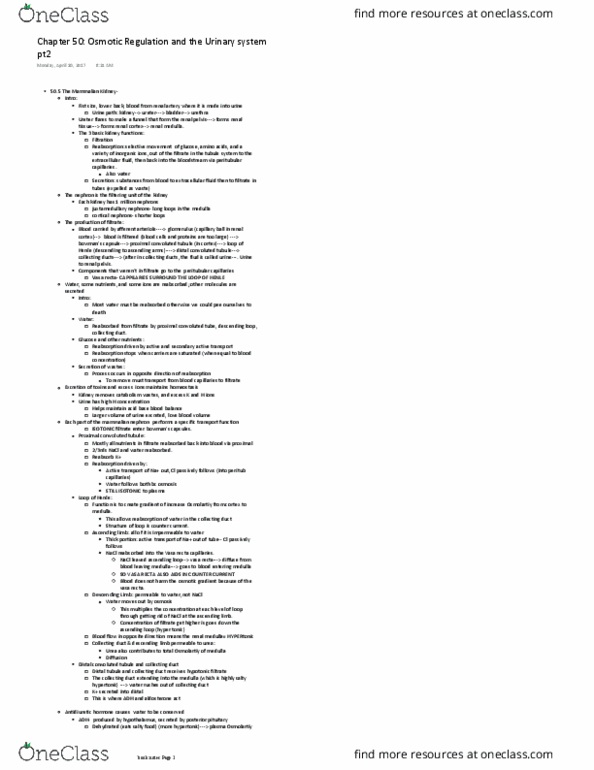 BIOL 2312 Chapter Notes - Chapter 50: Posterior Pituitary, Aldosterone, Angiotensin thumbnail