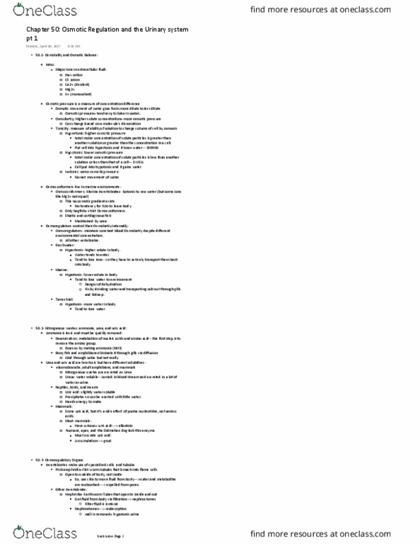 BIOL 2312 Chapter Notes - Chapter 50: Reabsorption, Hydrophiinae, Cloaca thumbnail