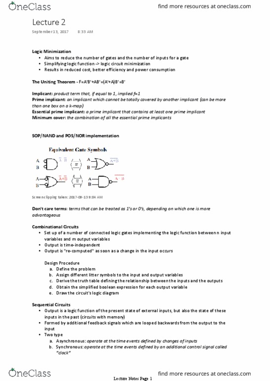 CEG 2136 Lecture Notes - Lecture 2: Sequential Circuits, Logic Optimization, Boolean Expression thumbnail