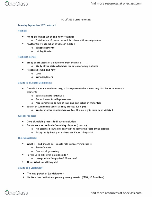 POLS 3130 Lecture Notes - Lecture 1: Property Law, Precedent, Deductive Reasoning thumbnail