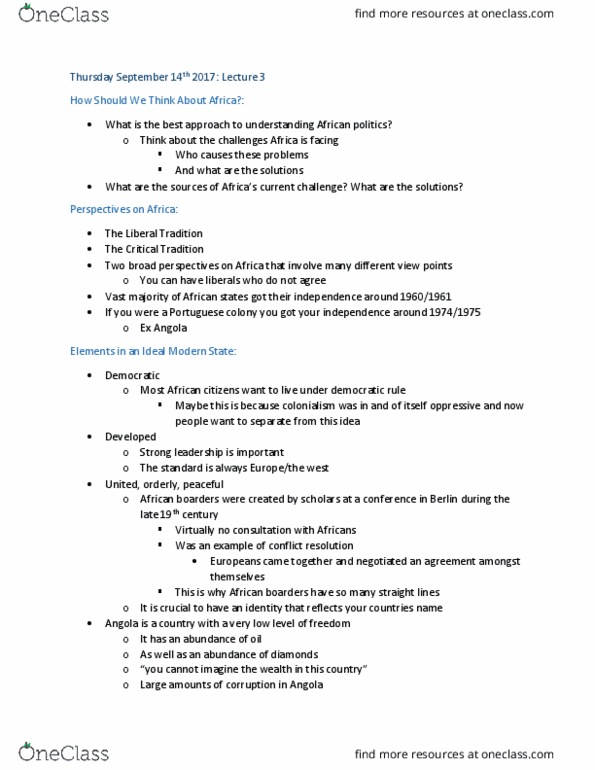 POLS 3000 Lecture Notes - Lecture 3: Project Ploughshares, Chinua Achebe thumbnail