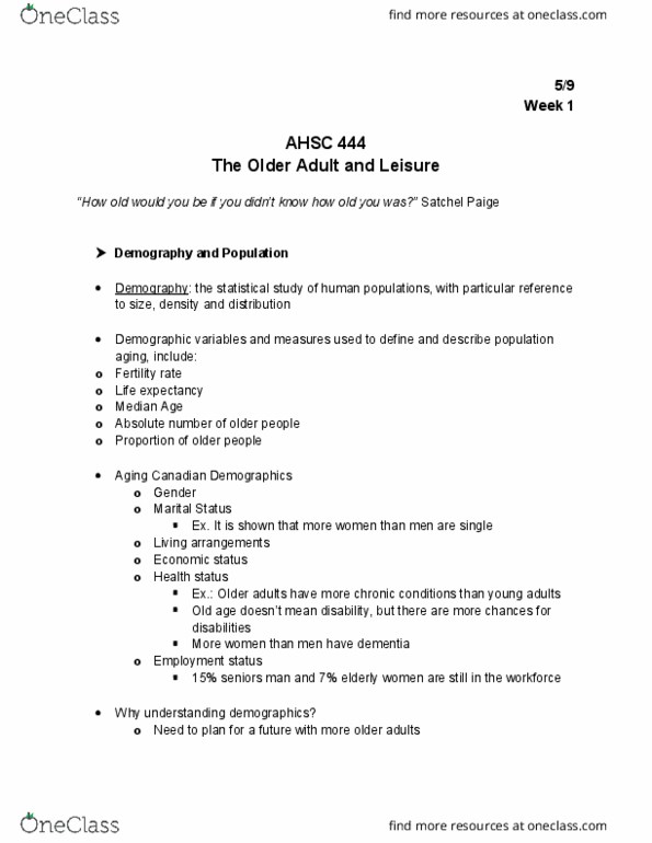 AHSC 444 Lecture Notes - Lecture 1: The Globe And Mail, Baby Boomers, Satchel Paige thumbnail
