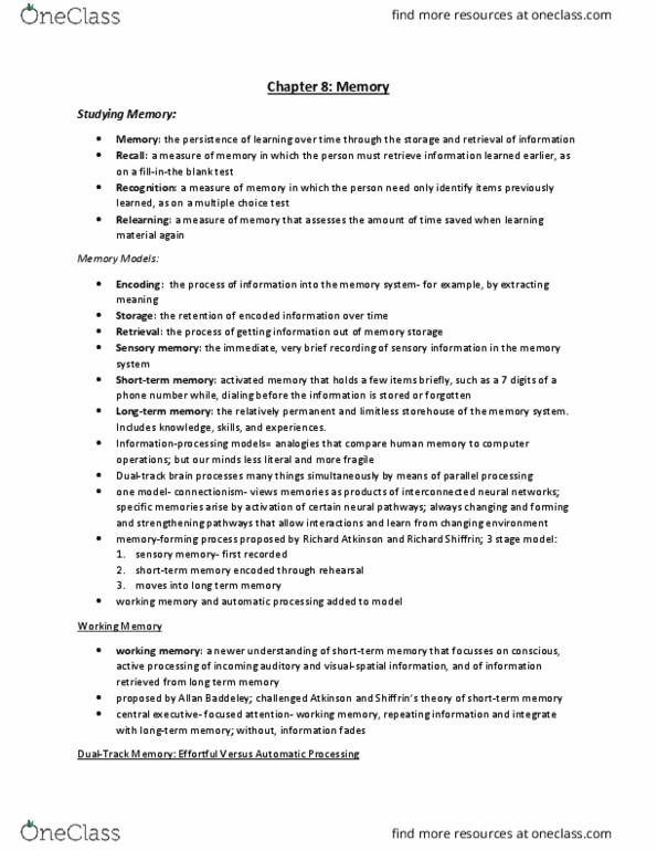 PSY 1101 Chapter Notes - Chapter 8: Sigmund Freud, Anterograde Amnesia, Retrograde Amnesia thumbnail