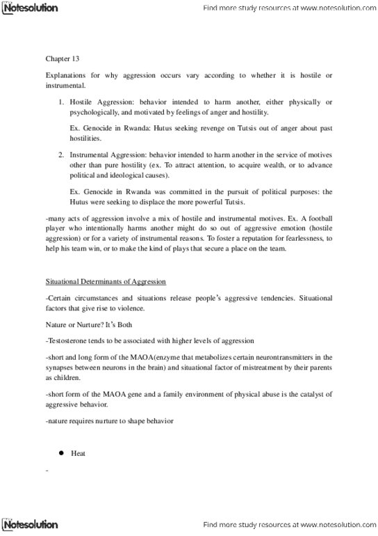 PSYC 215 Chapter Notes - Chapter 13: Monoamine Oxidase A thumbnail