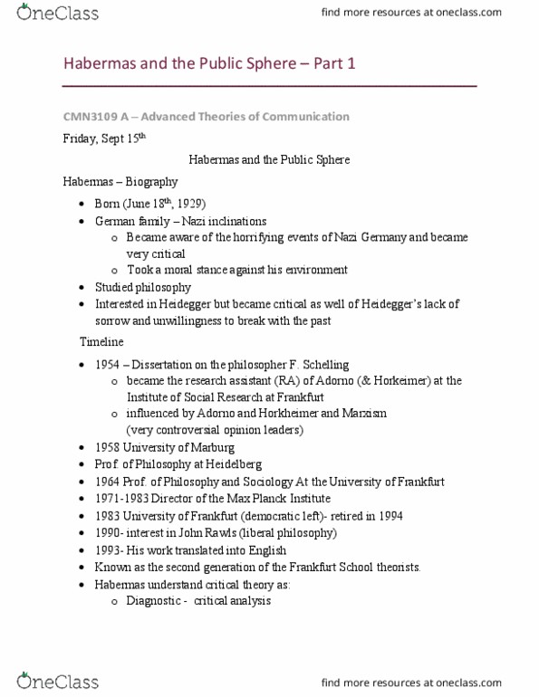 CMN 3109 Lecture Notes - Lecture 3: Class Conflict, Authoritarianism, Consumerism thumbnail