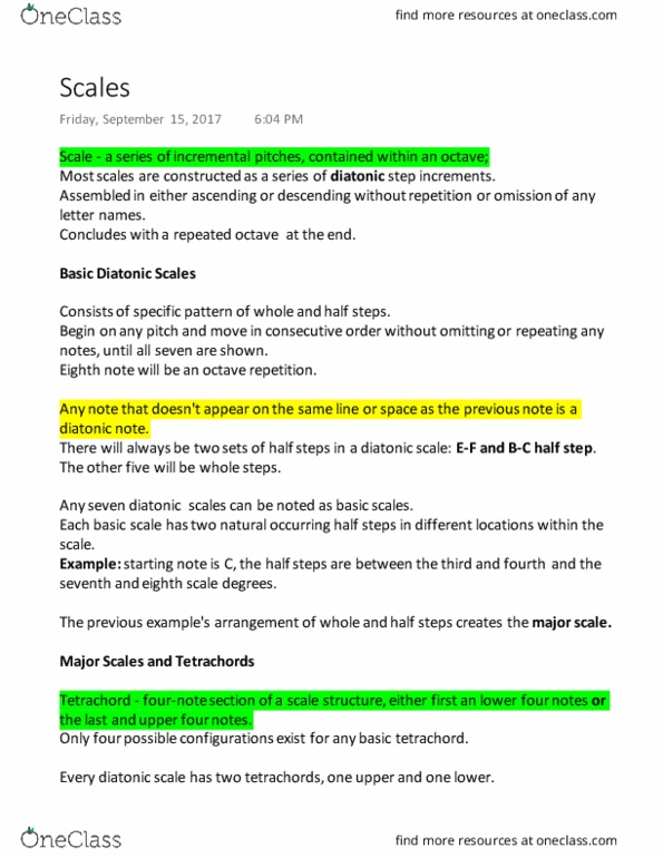 MUS 069A Chapter Notes - Chapter 4: Whole Tone Scale, Tetrachord, Major Scale thumbnail