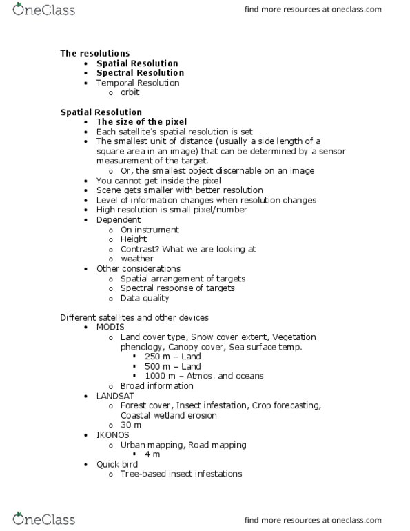 CONS 127 Lecture Notes - Lecture 9: Spectral Resolution, Electromagnetic Spectrum, Ikonos thumbnail