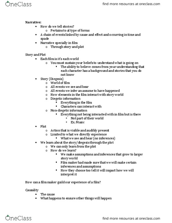 FIST 100 Lecture Notes - Lecture 2: Diegesis thumbnail