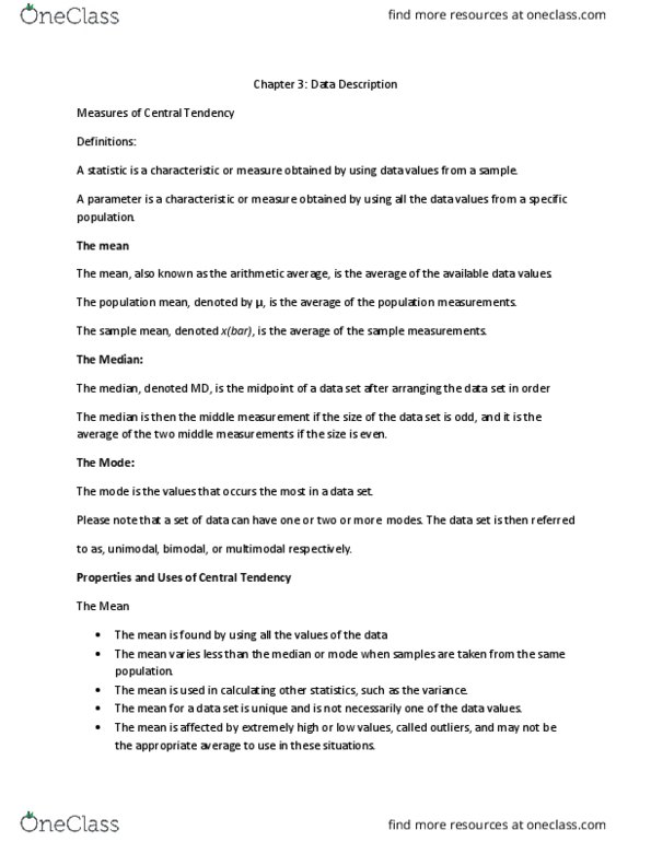 APA 3381 Lecture Notes - Lecture 3: Quartile, Interquartile Range, Squared Deviations From The Mean thumbnail