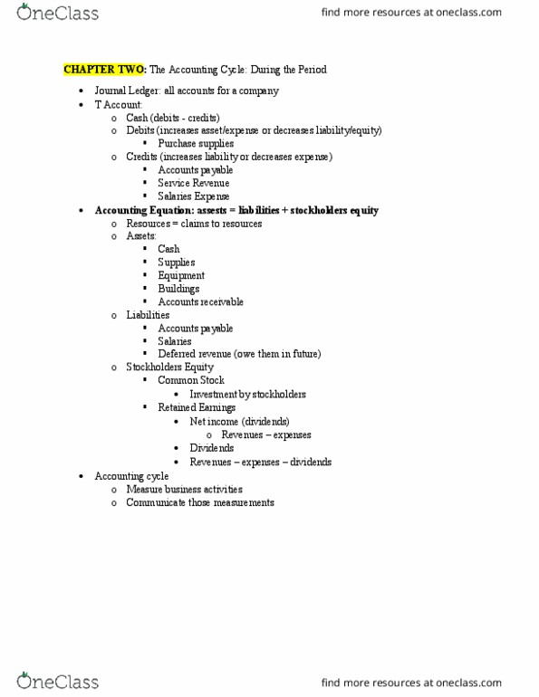 ACC 2101 Chapter Notes - Chapter 2: Trial Balance, Retained Earnings, Net Income thumbnail