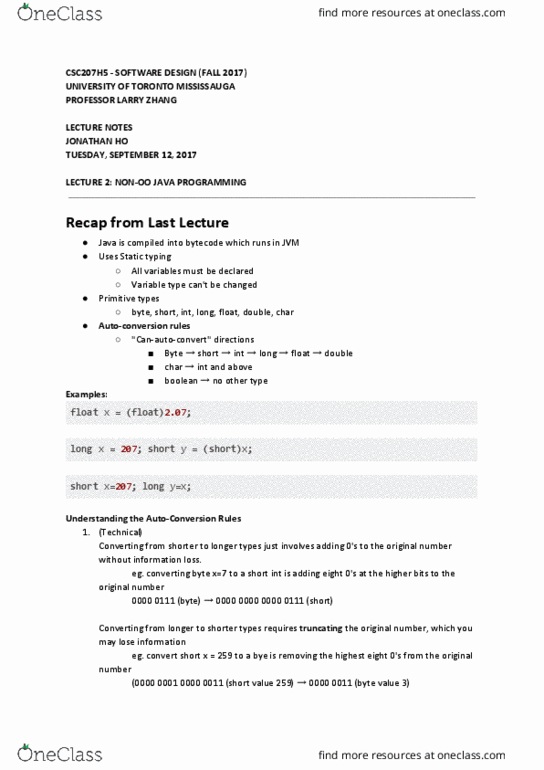 CSC207H5 Lecture Notes - Lecture 2: Type System, Unified Modeling Language, Message Passing thumbnail