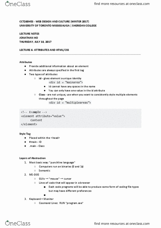 CCT260H5 Lecture Notes - Lecture 6: University Of Toronto Mississauga thumbnail