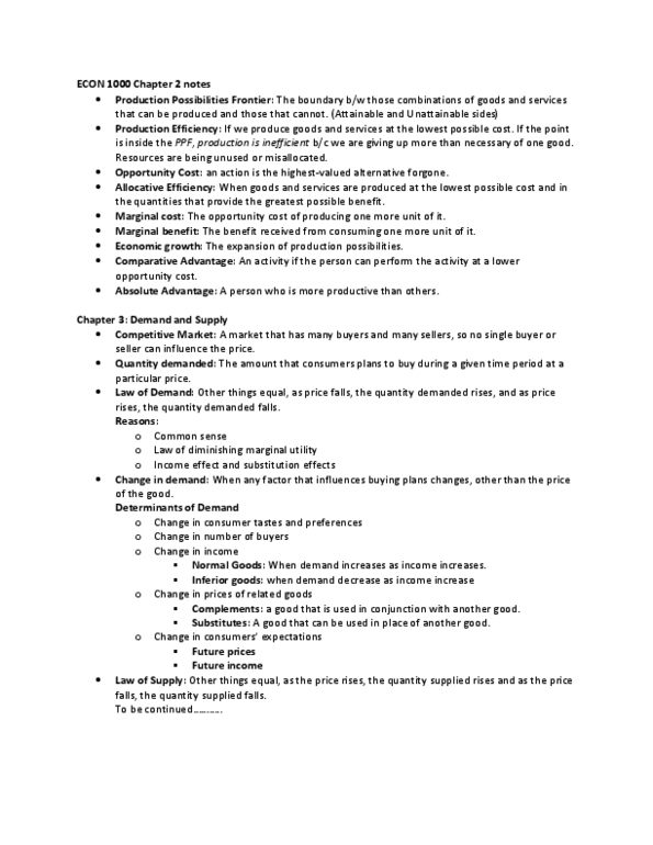 ECN 102 Lecture 5: ECON 1000 Chapter 2-3 notes thumbnail