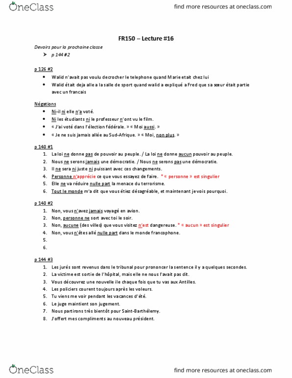 FR150 Lecture Notes - Lecture 16: Le Monde, Voir thumbnail