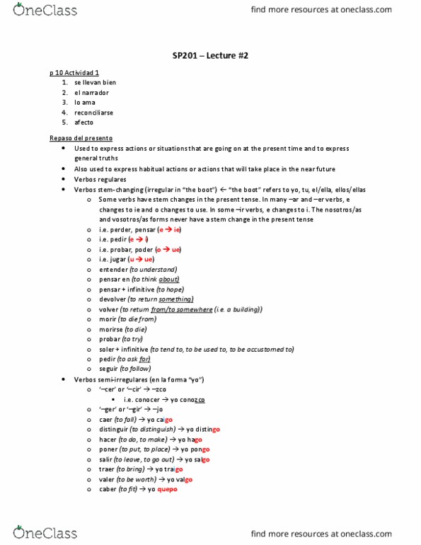 SP201 Lecture Notes - Lecture 2: Infinitive thumbnail