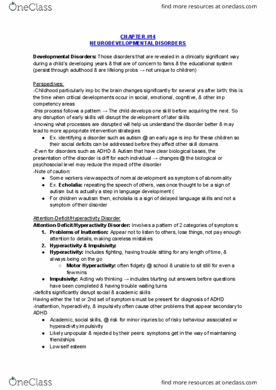 PSYC 203 Chapter Notes - Chapter 14: Dsm-5, Asperger Syndrome, Heritability thumbnail