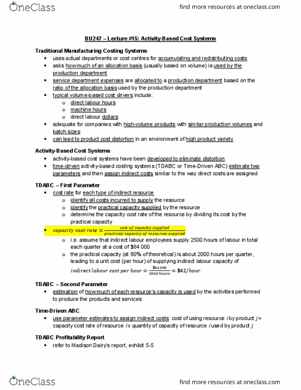 BU247 Lecture Notes - Lecture 15: Cost Driver thumbnail