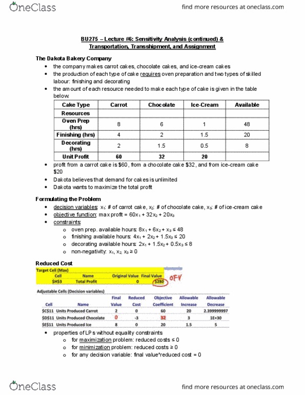 BU275 Lecture Notes - Lecture 6: Shadow Price, Flow Network, Carrot Cake thumbnail
