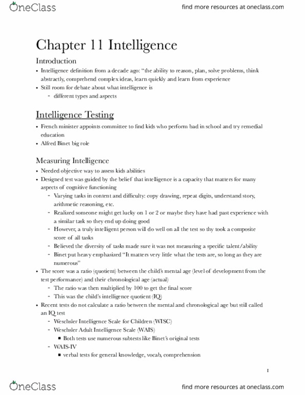 PSYCH 9C Chapter Notes - Chapter 11: Set Theory, Psychometrics, Intelligence Quotient thumbnail