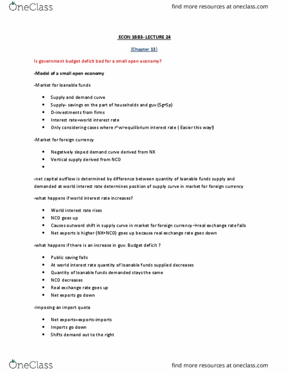 ECON 1BB3 Lecture Notes - Lecture 24: Exchange Rate, Import Quota, Government Budget Balance thumbnail