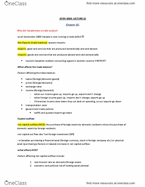 ECON 1BB3 Lecture Notes - Lecture 21: Foreign Portfolio Investment, Capital Outflow, Real Interest Rate thumbnail