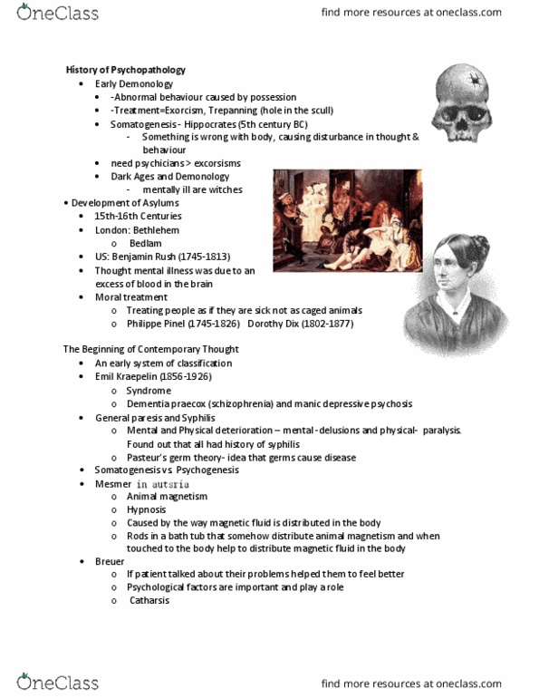 PS280 Lecture Notes - Lecture 2: Bipolar Disorder, Dementia Praecox, Animal Magnetism thumbnail