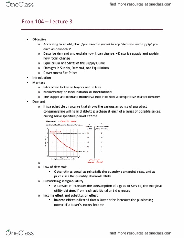 ECN 104 Lecture Notes - Lecture 3: Marginal Utility, Economic Equilibrium thumbnail
