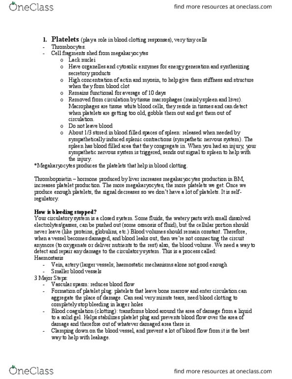 KINE 2011 Lecture Notes - Lecture 23: Thrombin, Thromboxane A2, Blood Plasma thumbnail