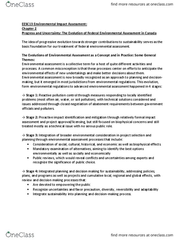 EESC13H3 Chapter Notes - Chapter Progress and Uncertainty: High Standard Manufacturing Company, National Environmental Policy Act, Environmental Impact Assessment thumbnail
