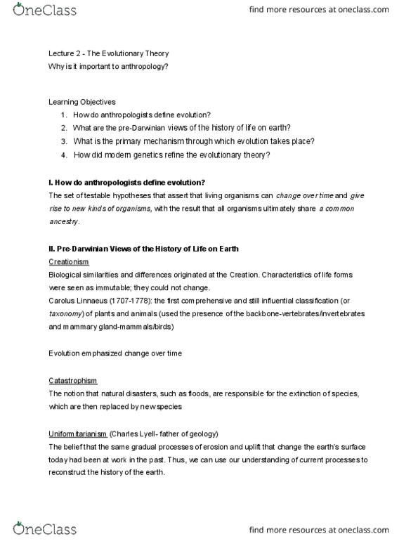 ANTH-2010 Lecture Notes - Lecture 2: Population Genetics, Mutation, Mendelian Inheritance thumbnail