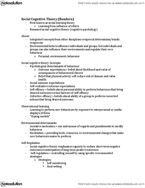 NUTR 3070 Lecture Notes - Social Learning Theory, Cognitive Psychology, Social Cognitive Theory thumbnail