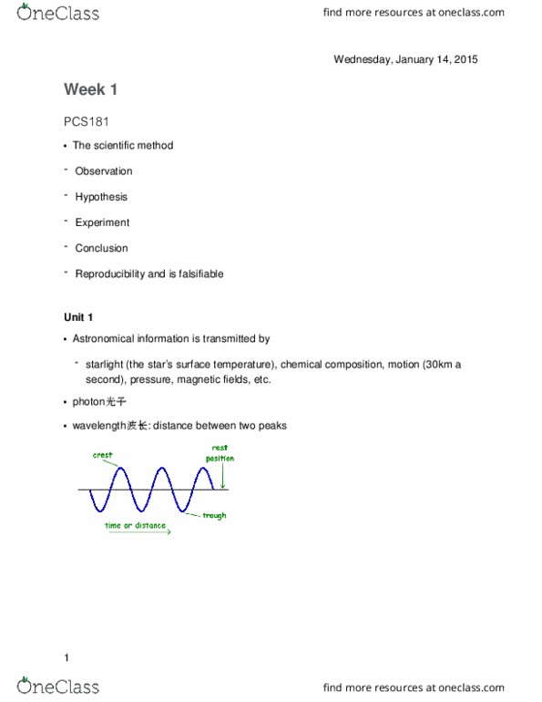 PCS 181 Lecture Notes - Lecture 1: Emission Spectrum, Photon, Kelvin thumbnail