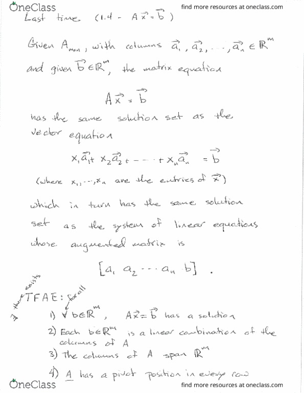 MATH 310 Lecture Notes - Lecture 1: Row Echelon Form, Augmented Matrix, Coefficient Matrix thumbnail