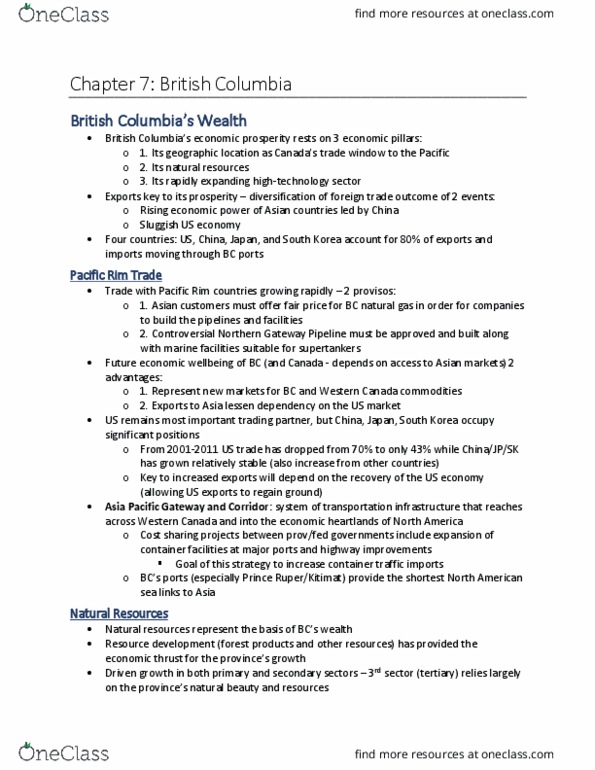 Geography 2010A/B Chapter Notes - Chapter 7: Canada–United States Softwood Lumber Dispute, Muskeg, Fraser Plateau thumbnail