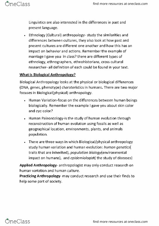 ANTH 201 Lecture Notes - Lecture 3: Ethnology, Epidemiology thumbnail