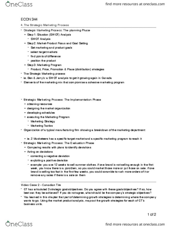 ECON344 Lecture Notes - Lecture 4: Market Segmentation, Swot Analysis, Canadian Tire thumbnail