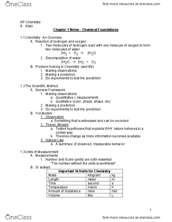 CHEM 112 Chapter Notes - Chapter 1: Leading Zero, International System Of Units, Significant Figures thumbnail