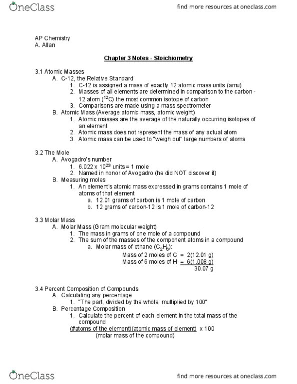 CHEM 112 Chapter Notes - Chapter 3: Chocolate Chip, Limiting Reagent, Reagent thumbnail